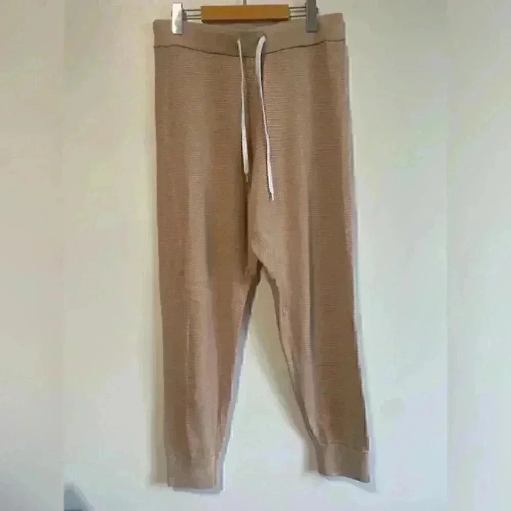 Anthropologie Varley Alice Cotton Knit Sweatpants in Praline Ivory - Picture 5 of 12